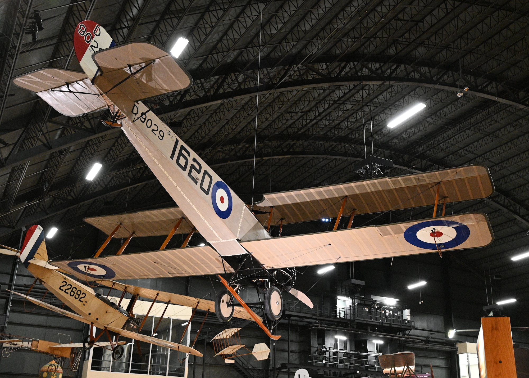 Avro 504K being lifted into position by a crane.