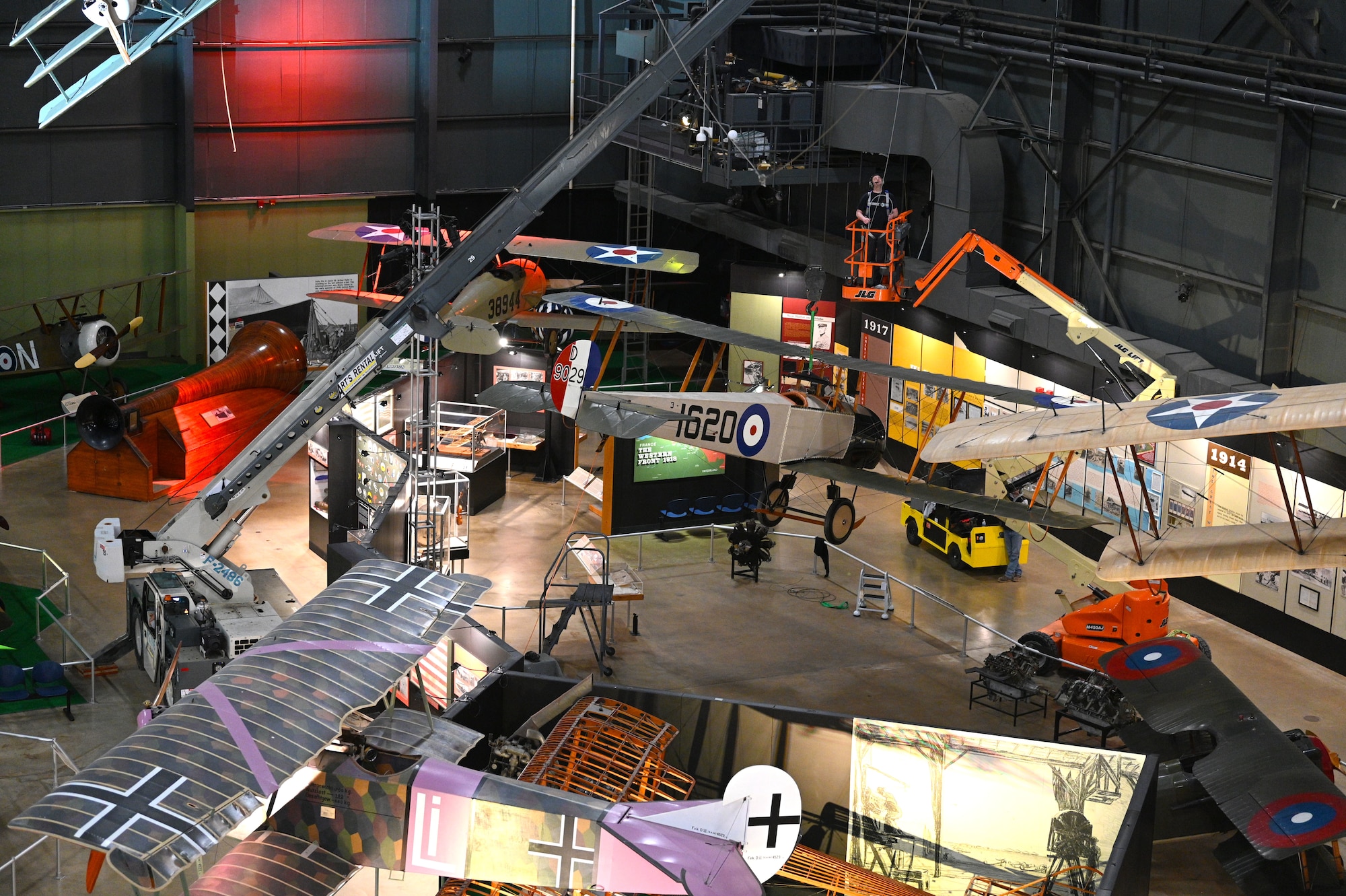 Avro 504K being lifted into position by a crane.