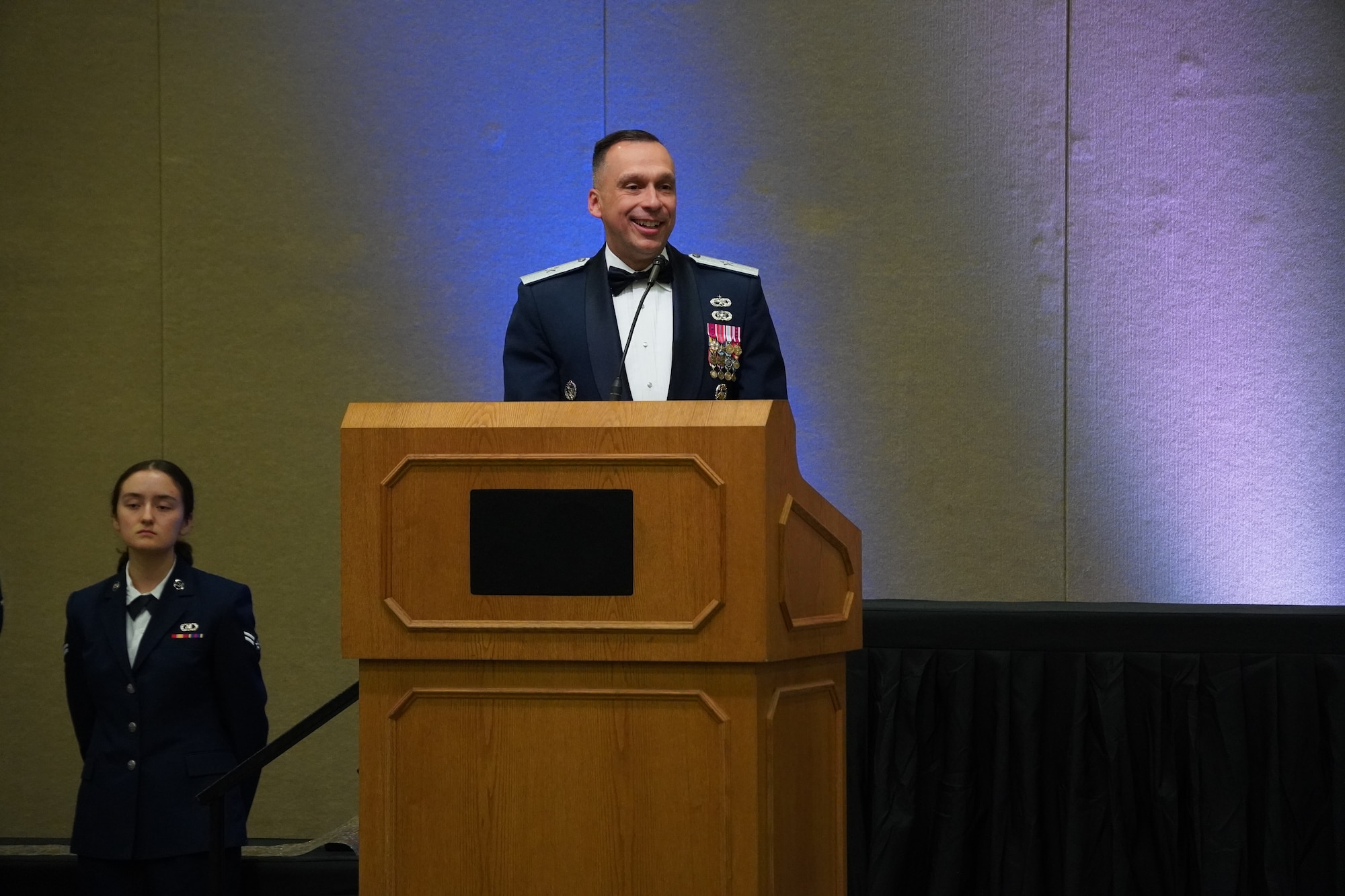 Brig. Gen. Lyle Drew, 82nd Training Wing Commander, provided closing remarks to the 2022 Annual Awards ceremony Feb. 3, 2023.