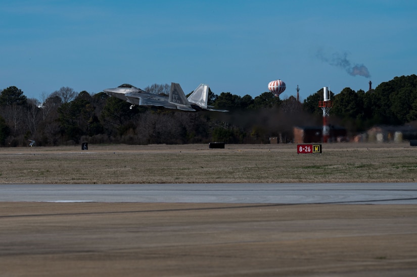 An F-22 Raptor takes off