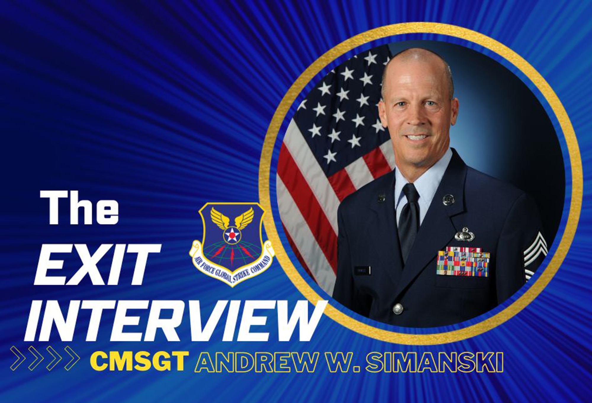 A graphic featuring the official portrait of CMSgt Simanski