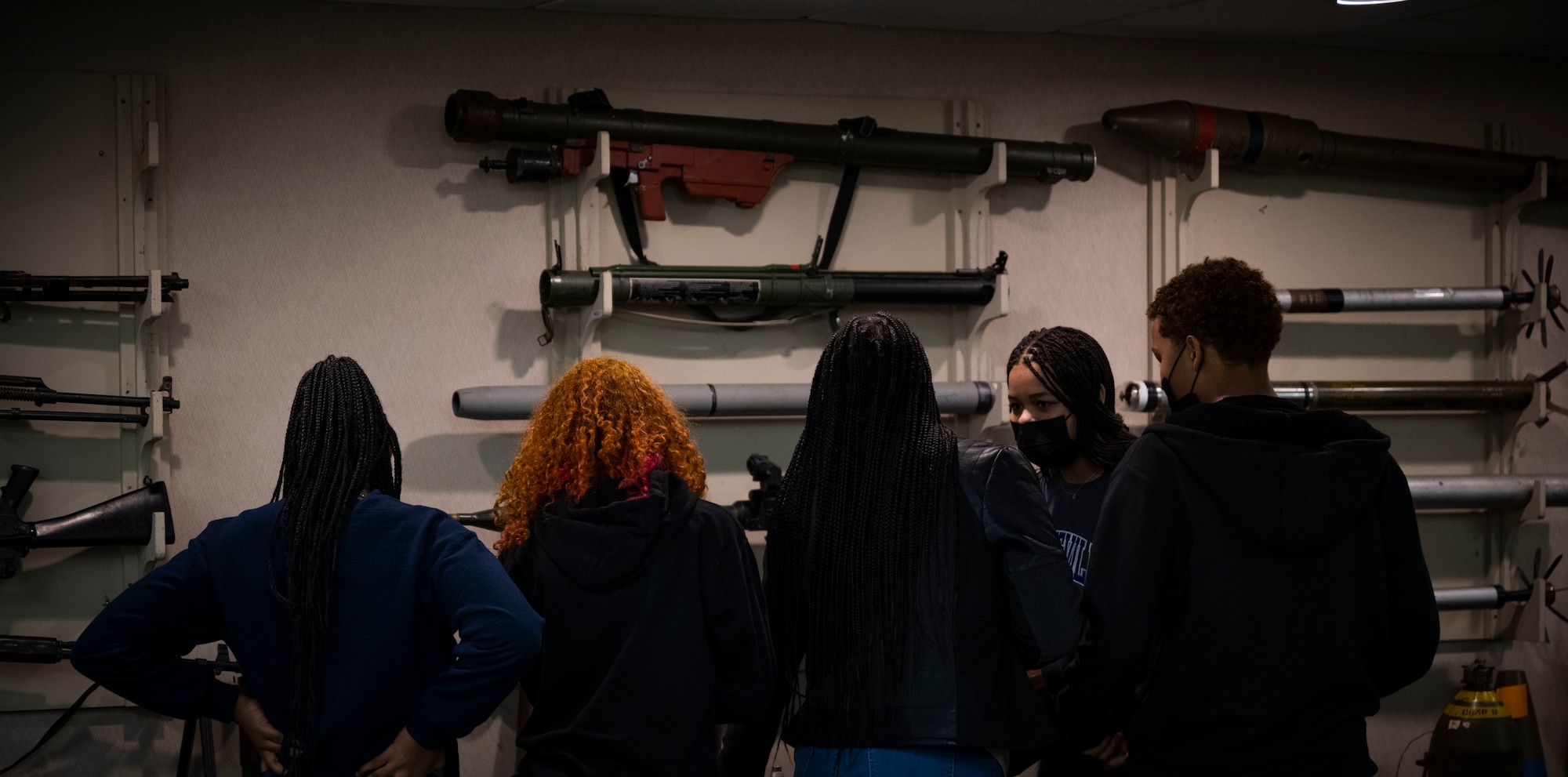 Goldsboro High School students attend a tour of the 4th Civil Engineer Squadron explosive ordnance disposal shop at Seymour Johnson Air Force Base, North Carolina, Jan. 27, 2023. The students were exposed to STEM related career fields in the Air Force.