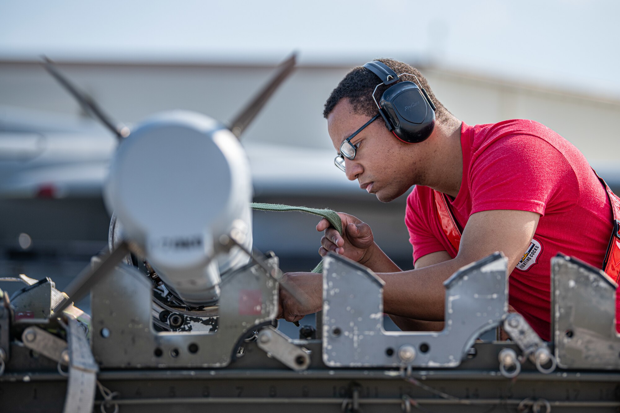 An Airman prepares a missile.