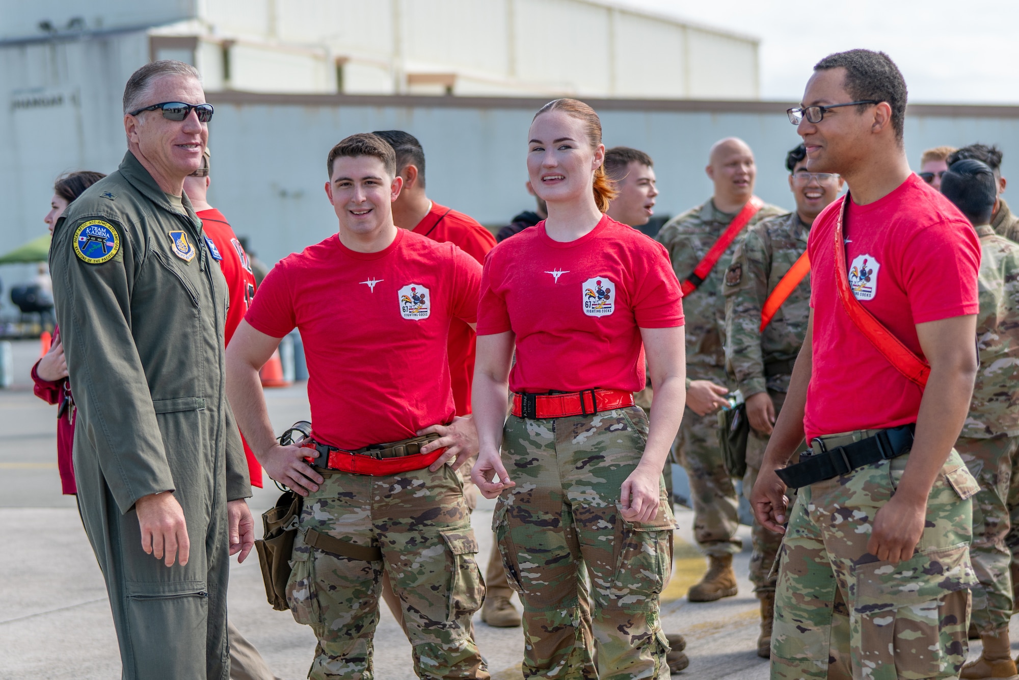 Airmen speak to each other.