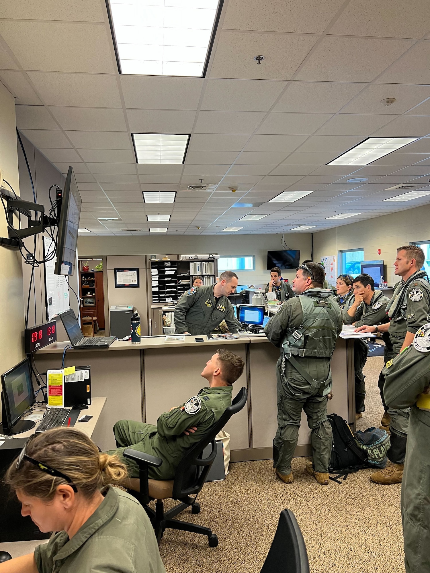 Reservists from the 414th Fighter Group mission plan with their counterparts from the active-duty 4th Fighter Wing during November's Total Force training event.