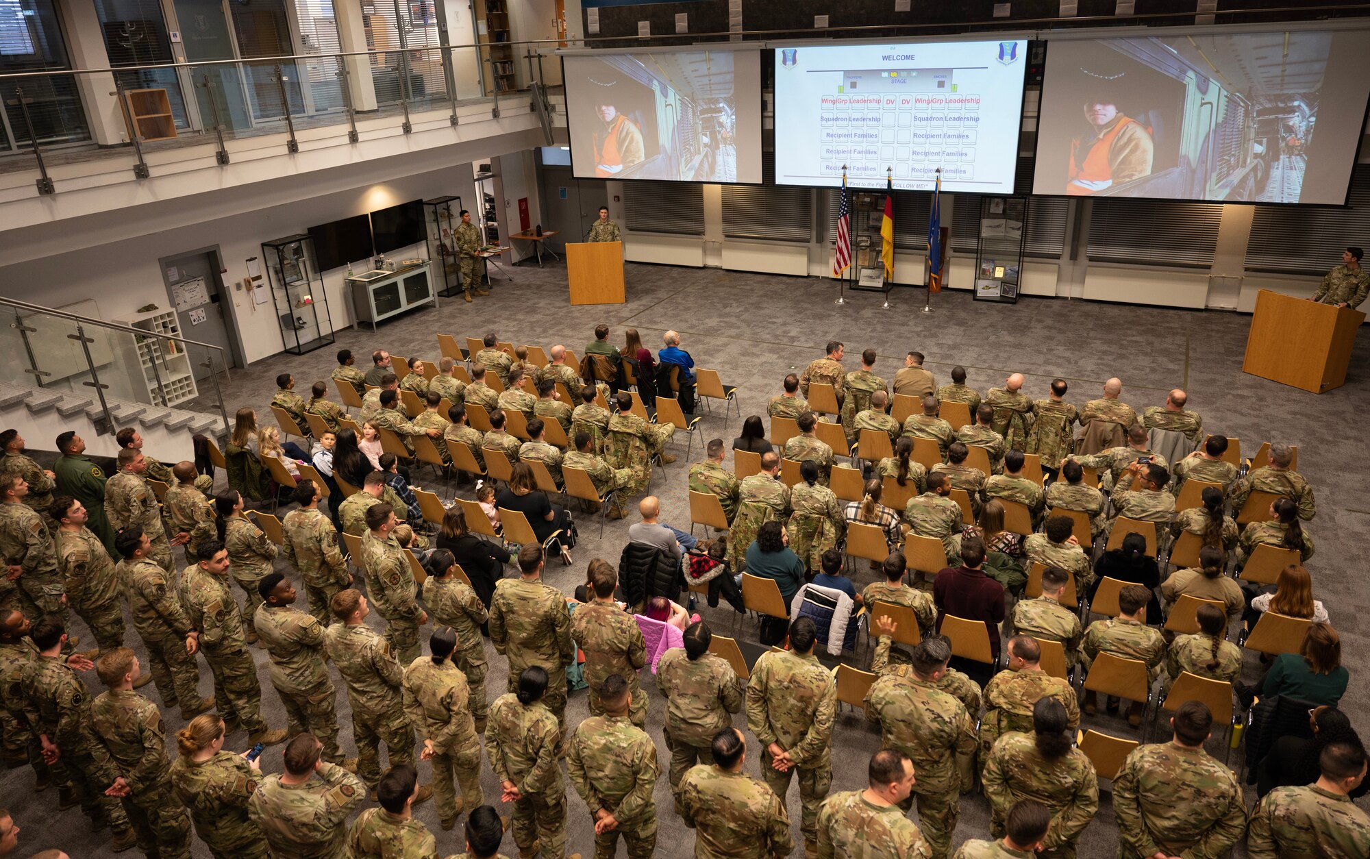 More than 200 members assigned to the 435th Air Ground Operations Wing, 521st Air Mobility Wing, 86th Airlift Wing, here, and the 52th Fighter Wing, located at Spangdahlem Air Base, received Air Force decorations during an award ceremony at Ramstein Air Base, Germany, Feb. 3, 2023.