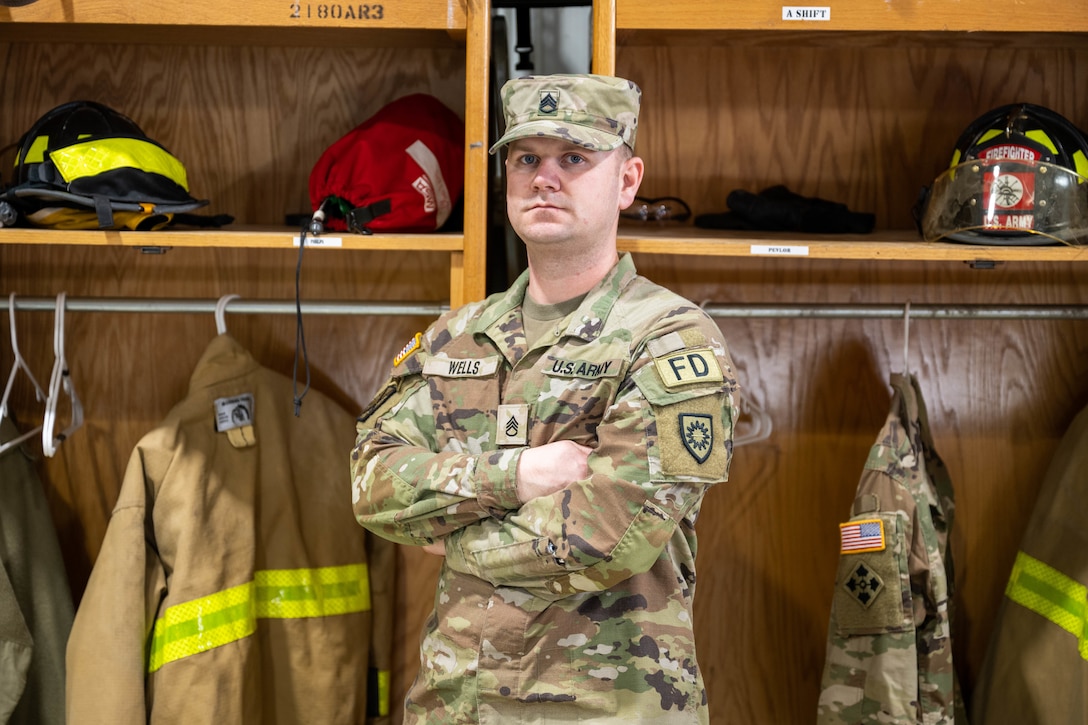 Soldiers of the ASA-Black Sea fire department stand in front of the fire station at MK Air Base with IMCOM leadership on 20 January, 2023.