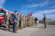 Col. Jonathan Doyle, Provost Marshal/Protection Director of IMCOM speaks to Soldiers standing in front of the ASA-Black Sea fire station at MK Air Base on 20 January, 2023.