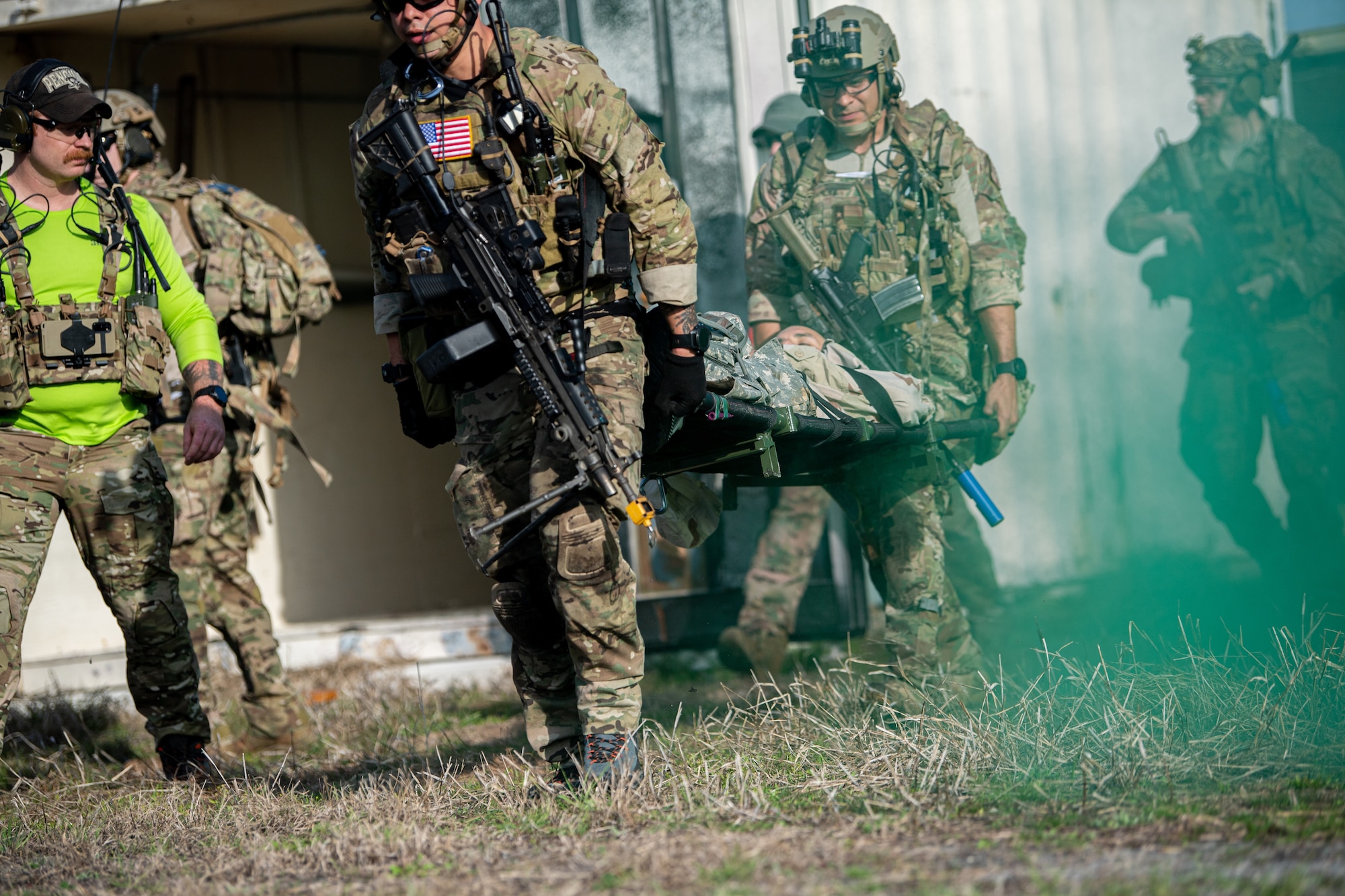 A photo of  Airmen carrying a patient.