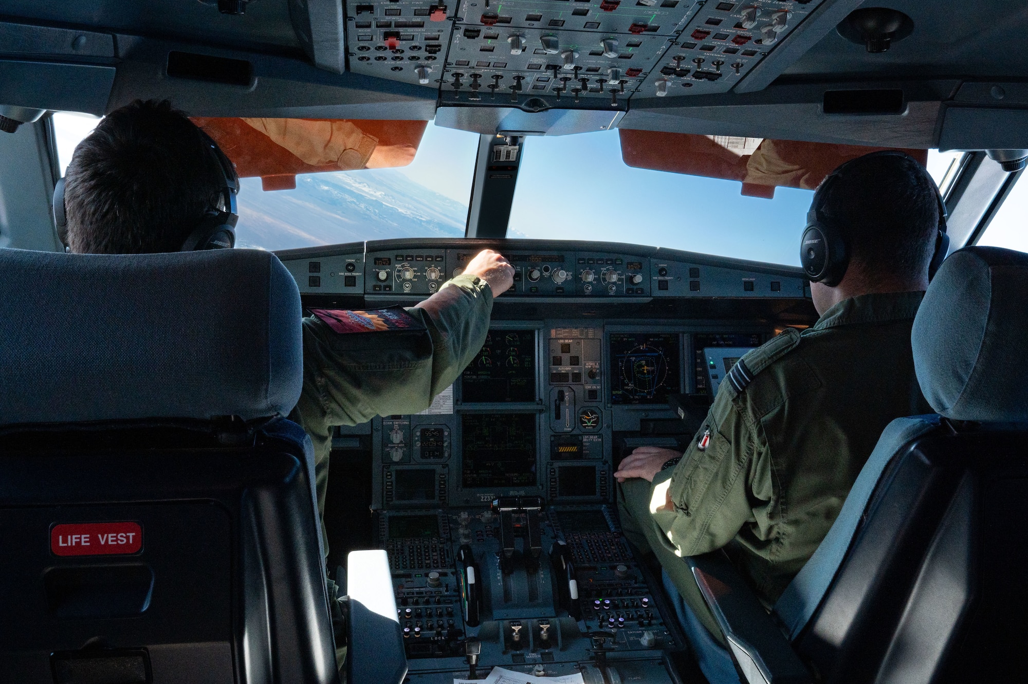 Royal Air Force captain and co-captain from the 10/101 Squadrons, fly a Voyager in participation of Red Flag-Nellis 23-1 over the Nevada Test and Training Range, Jan. 26, 2023.