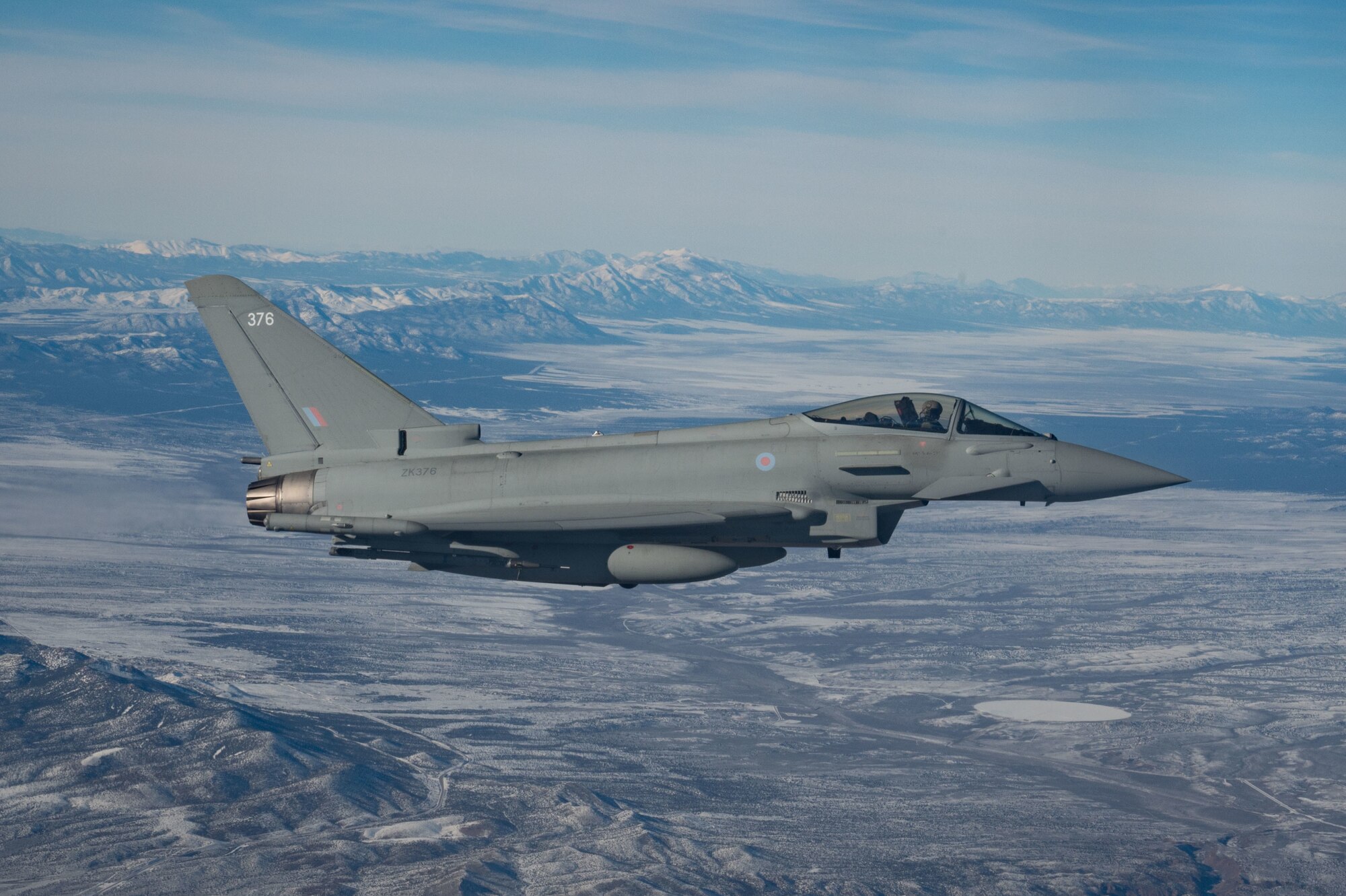 A Royal Air Force Typhoon FGR4, flies during a Red Flag-Nellis (RF-N) 23-1 mission over the Nevada Test and Training Range, Jan. 26, 2023.