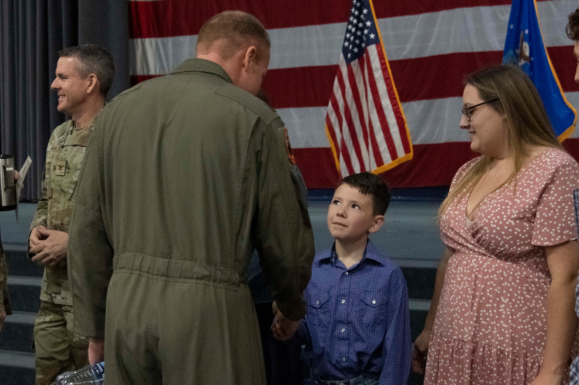 Airman talks to boy