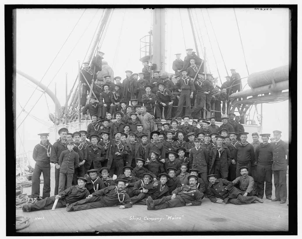 Photo shows the original Maine battleship, which had two smokestacks. Commissioned 1895 and sunk 1898.