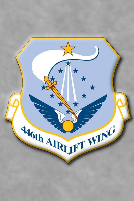 446th Airlift Wing logo on a grey background