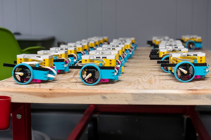 Pictured are vehicles built by local Great Falls elementary school STARBASE program students at the Montana Air National Guard Base, Great Falls Montana, Feb. 2, 2023. STARBASE is the premiere Department of Defense science, technology, engineering and math program, offering 25-hours of education to 5th graders across the country. (U.S. Air Force photo by Airman 1st Class Elijah Van Zandt)