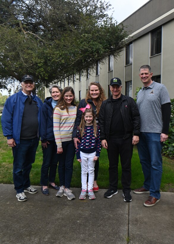 U.S. Space Force Col. Rob Long, Space Launch Delta 30 commander, and his family do a meet and greet with Gary Sinise, actor and member of Lt. Dan Band before a concert on Vandenberg Space Force Base, Calif., Feb. 5, 2023. Sinise played the character Lt. Dan in the movie “Forrest Gump”! (U.S. Space Force photo by Airman 1st Class Kadielle Shaw)