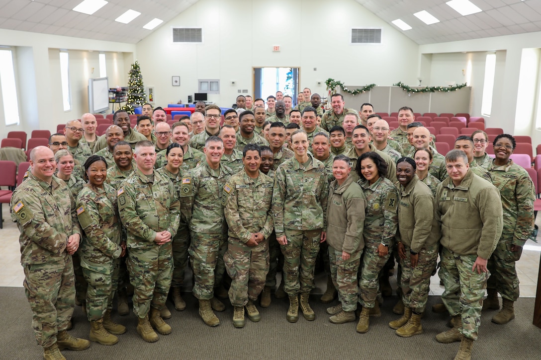 377th TSC command team visit 143d ESC deploying Soldiers