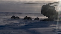 Alaska National Guardsmen with the 2nd Battalion, 211th Aviation Regiment, deplane all terrain vehicles from a CH-47 Chinook near Deadhorse, Alaska, in support of Exercise Arctic Eagle, Feb. 25, 2020.