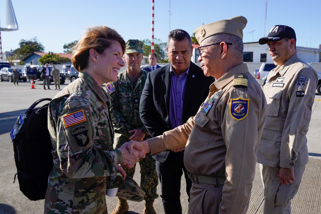 U.S. Army Gen. Laura Richardson, the commander of U.S. Southern Command, arrives in Costa Rica for an official visit.