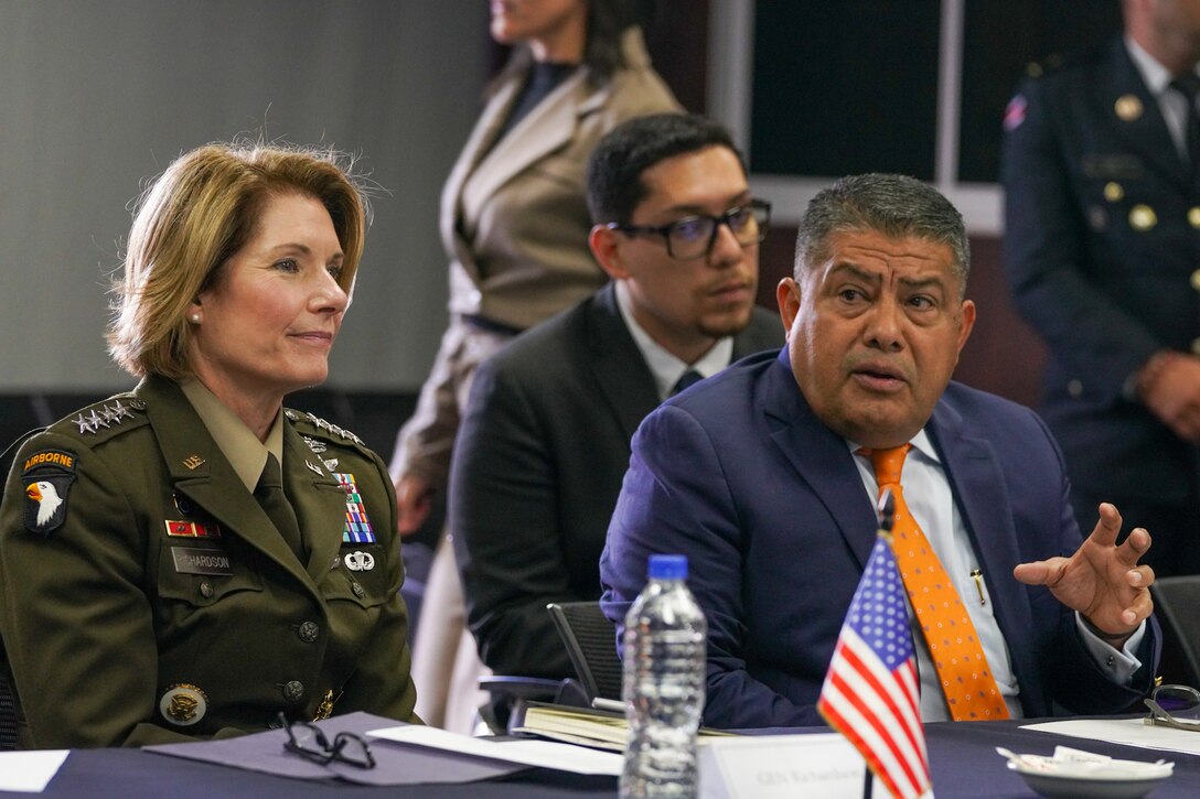 U.S. Army Gen. Laura Richardson, the commander of U.S. Southern Command, meets with Minister of Public Security Jorge Torres Carrillo .