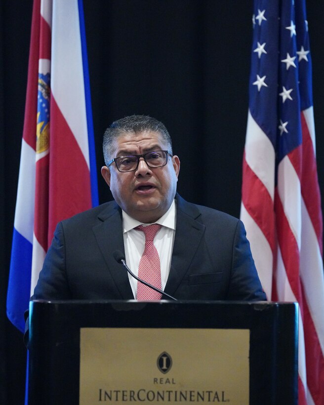 Costa Rican Minister of Public Security Jorge Torres Carrillo gives opening remarks at the Central American Security Conference (CENTSEC) 2023.