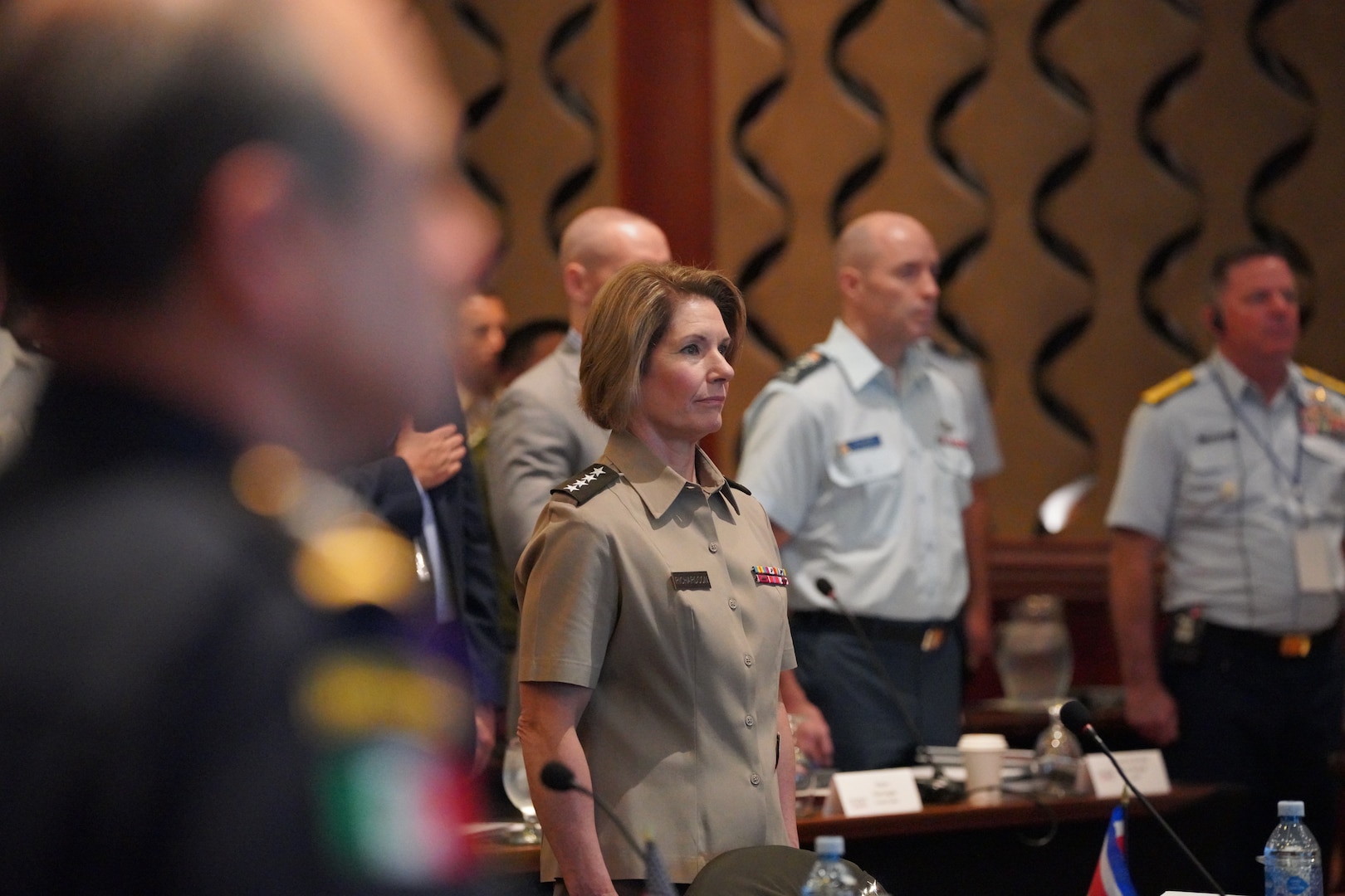 U.S. Army Gen. Laura Richardson, the commander of U.S. Southern Command, stands at attention during the opening of the Central American Security Conference (CENTSEC) 2023.