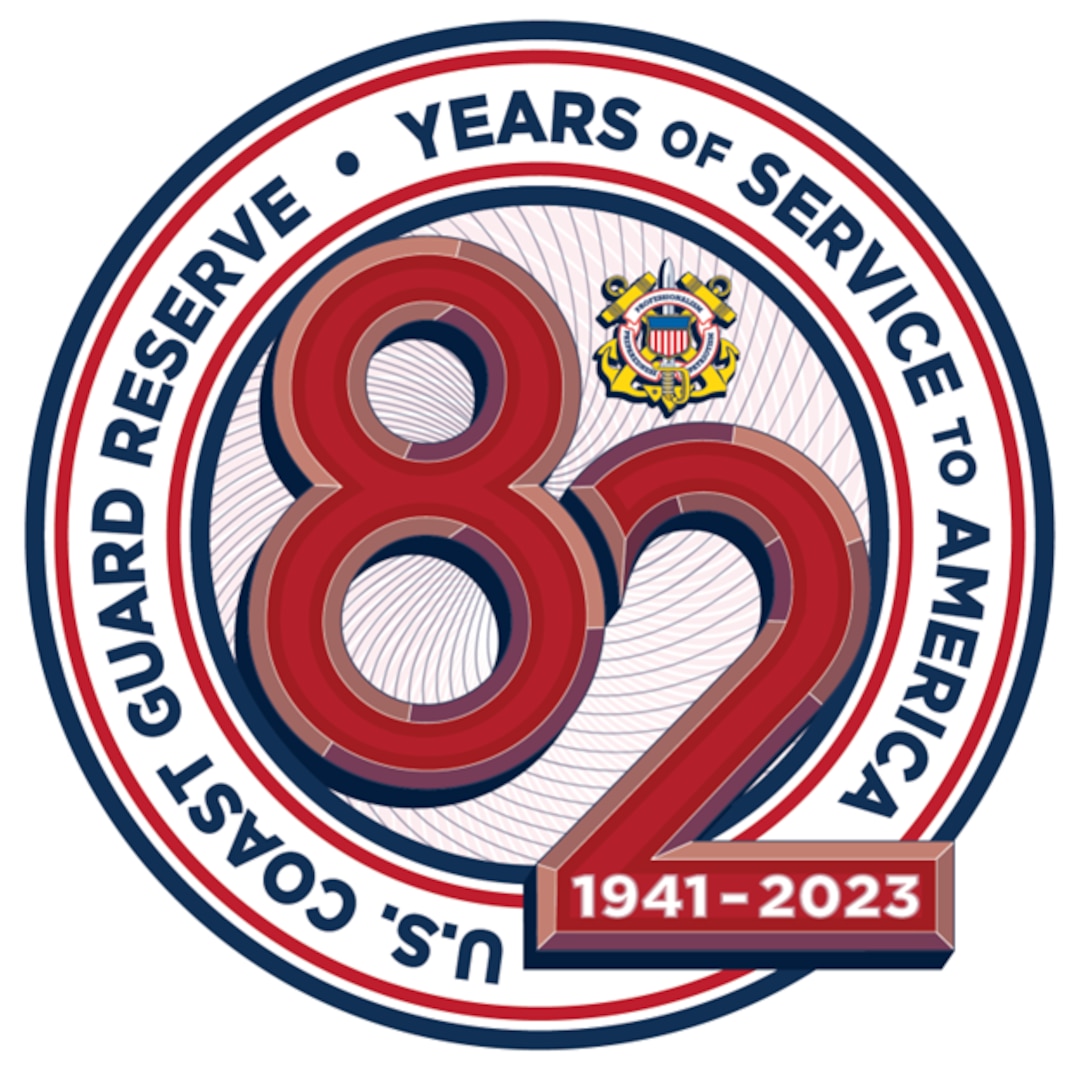 Logo of the 82nd anniversary of the Coast Guard Reserve Component. The logo was specially commissioned for this historic milestone. (U.S. Coast Guard Image courtesy of Christopher Rose)