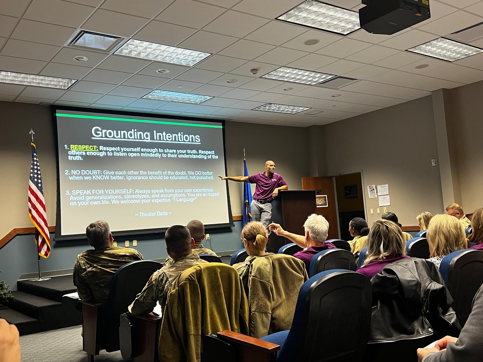 Sonny Kelly speaks to military members