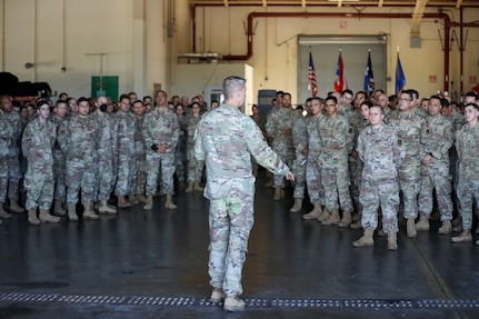 Army Gen. Daniel Hokanson, chief of the National Guard Bureau, visits with Puerto Rico National Guardsmen of the 156th Wing at Muñiz Air National Guard Base, Catalina, Puerto Rico, Feb. 5, 2023.