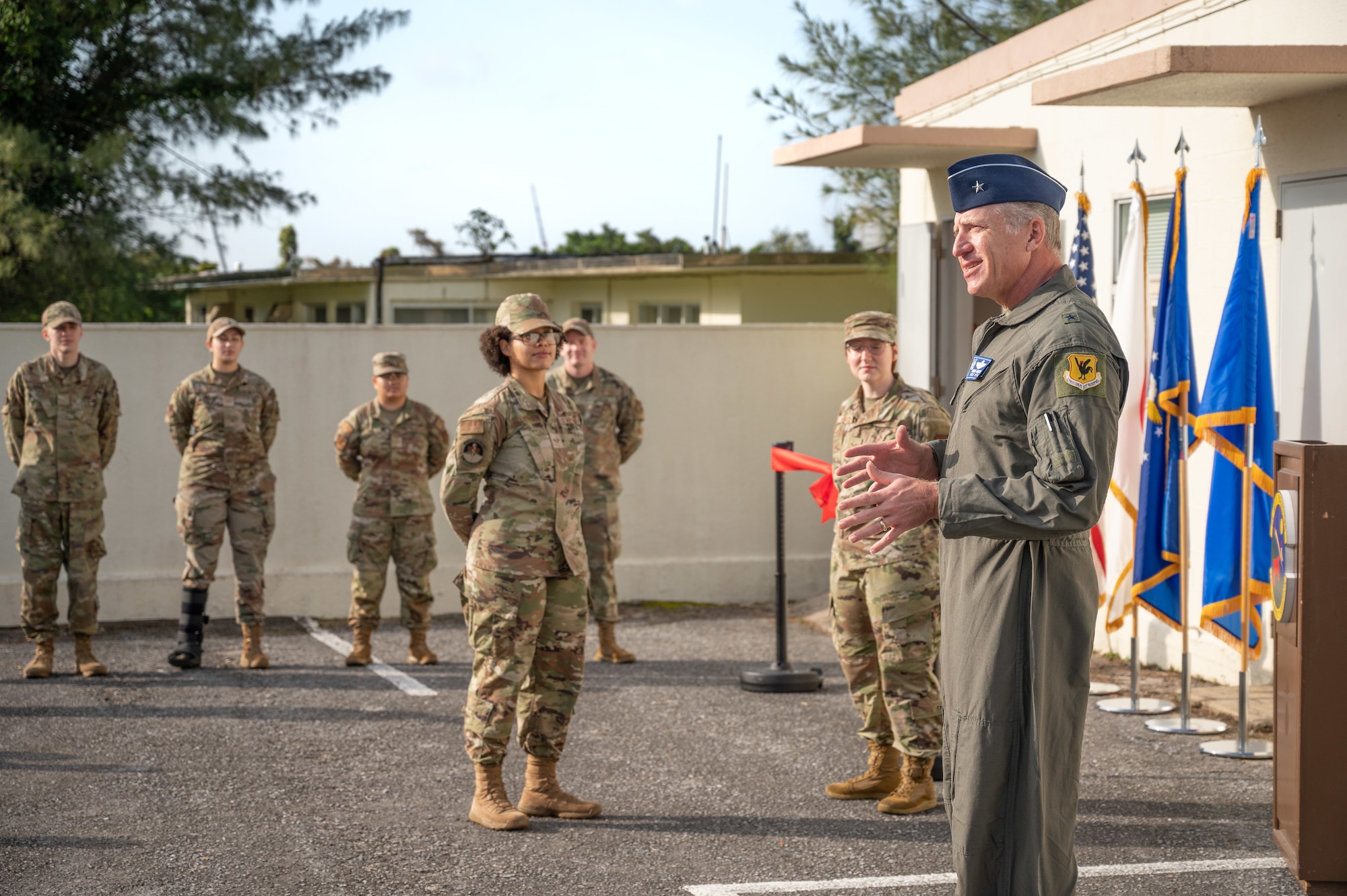 Base commander speaks at a ribbon cutting ceremony