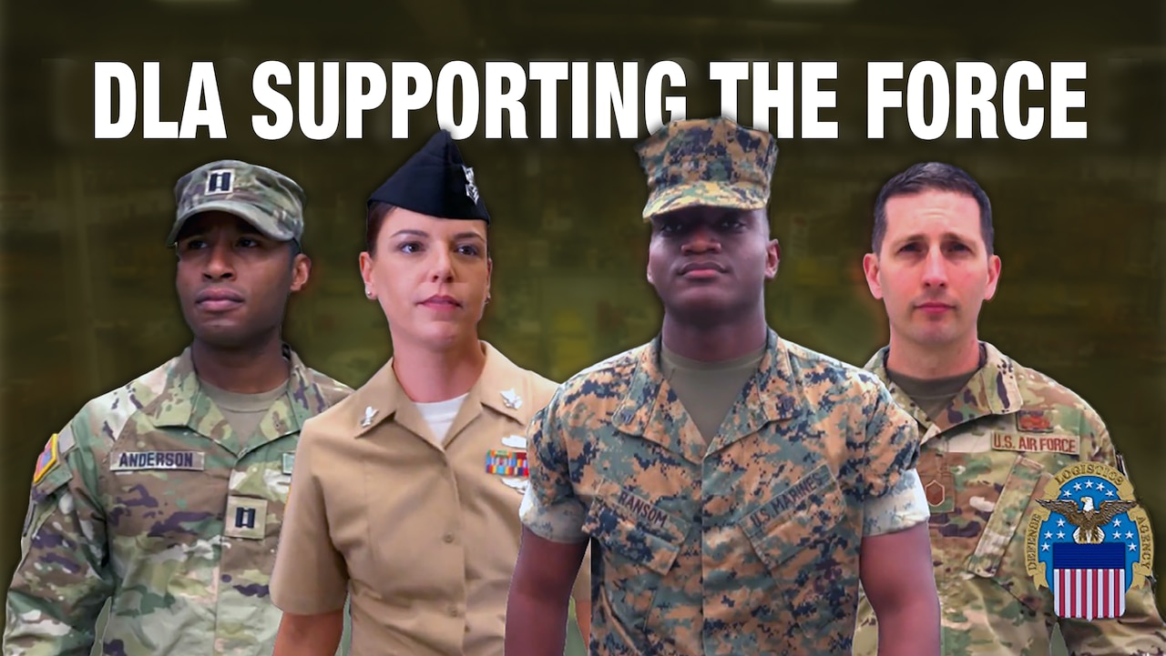 Four service members stand side by side. Black male, white female, black male and white male.