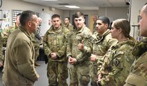 Lt. Gen. Daniel L. Karbler, commanding general, U.S. Army Space and Missile Defense Command, engages with Soldiers at the Fort Greely Missile Defense Complex – Fire Team Readiness Facility, Alaska, Feb. 1, 2023. As a part of a broader visit to look at improvements to quality-of-life initiatives at the remote outpost, Karbler spoke candidly with military police from SMDC’s 49th Missile Defense Battalion including several Soldiers from the 113th Military Police Company, Mississippi National Guard, who were activated to augment the 49th on the installation’s Missile Defense Complex. (U.S. Army photo by Ronald Bailey)