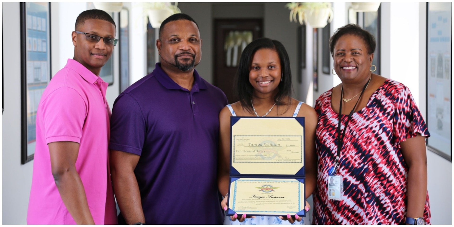 Taniya Swinson and family, the 2021 Capt. Ernest Fox Scholarship recipient.