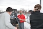 Matt Johnson, project manager, participates in a media interview at an alternate care facility in Anchorage, Alaska. The U.S. Army Corps of Engineers - Alaska District completed an alternate care facility in response to COVID-19 at the Alaska Airlines Center.