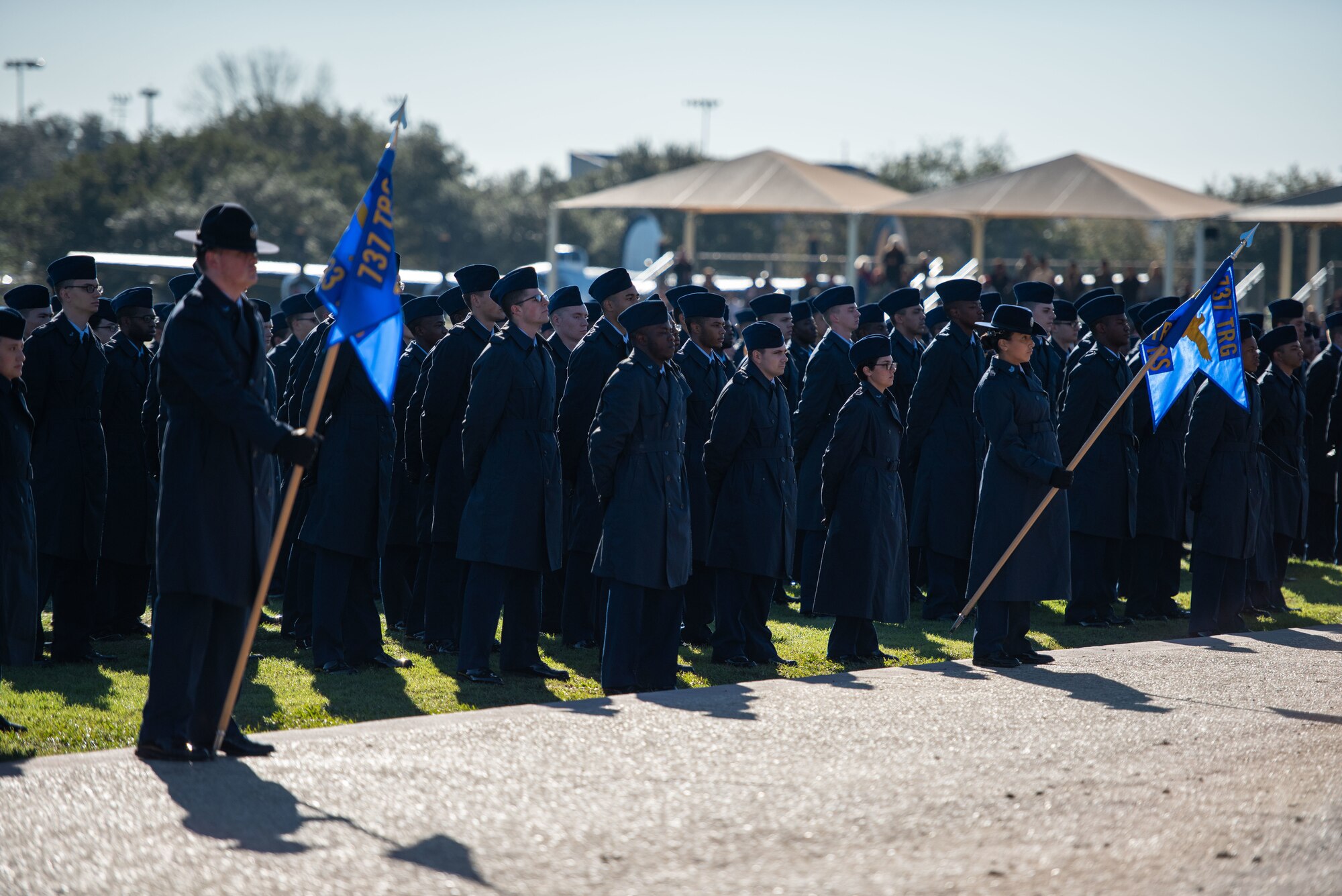 More than 600 Airmen assigned to the 433rd Training Squadron graduated from Basic Military Training at Joint Base San Antonio-Lackland, Texas, February 1-2 2023. Lt. Gen. Richard G. Moore, Jr.,Deputy Chief of Staff for Plans and Programs, Headquarters U.S. Air Force, the Pentagon, Arlington, Va., reviewed the ceremony. (U.S. Air Force photo by Daniel Cruz)