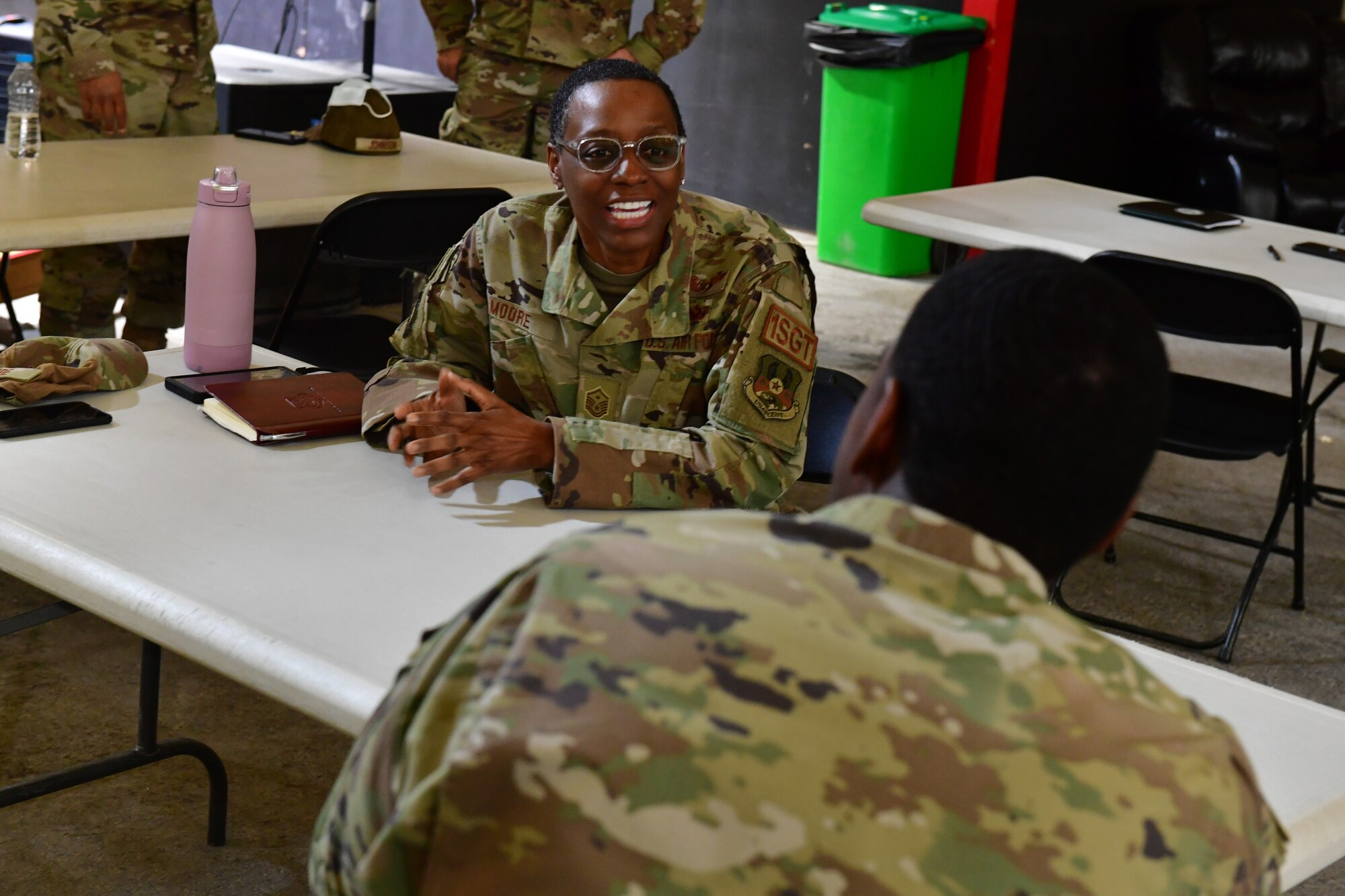 Airmen from across the 332d Air Expeditionary Wing gathered for a speed mentoring event on January 26, 2023 at an undisclosed location in Southwest Asia. Speed mentoring gives junior enlisted Airmen and non-commissioned officers a chance to engage in short question- and -answer rounds with multiple sSenior NCOs in order gain wisdom and guidance from more experienced individuals. Built on the premise of speed dating, after a few minutes, a verbal signal is given and everyone moves to the next presenter, giving participants several varied perspectives to answer their personal and career oriented questions.