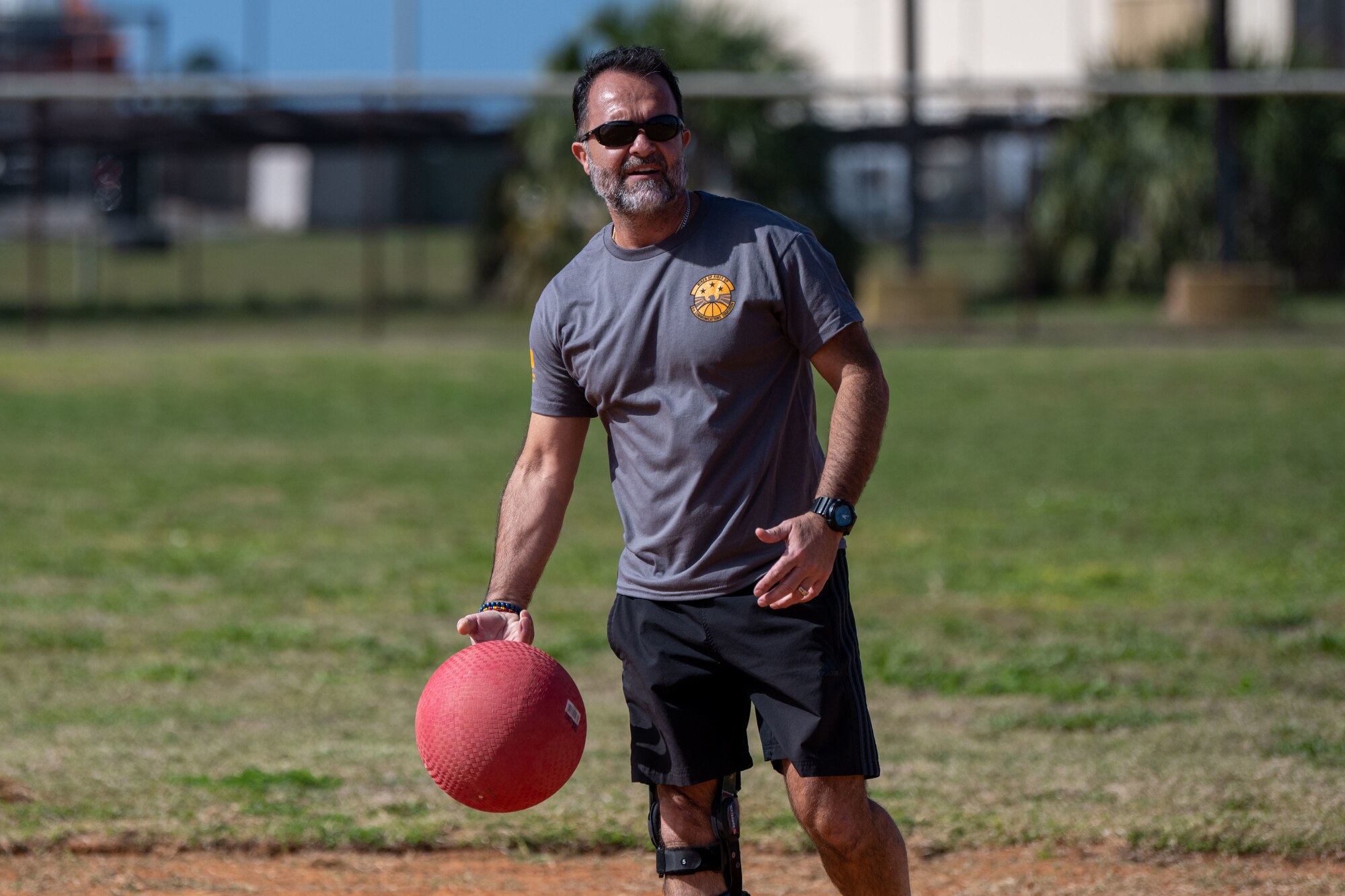 Kickball was one of 14 events promoting unit cohesion through physical fitness. The event brought units from across the installation together to compete in various events including a formation run, golf, basketball, volleyball, softball, tug o’ war, football, cornhole, kickball and dodgeball. (U.S. Air Force photo by Airman 1st Class Zachary Foster)
