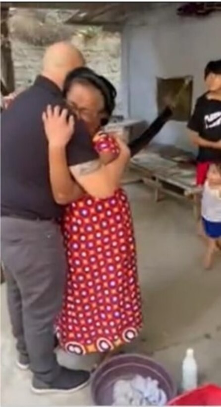 Sgt. 1st Class Christian Araza and his grandmother, Julie Flores, share an embrace after seeing each other for the first time in seven years. Araza visited his grandmother while employed as a part of 5th SFAB during FP 23-1, a six month rotation to strengthen and build partnerships in the Indo-Pacific.
