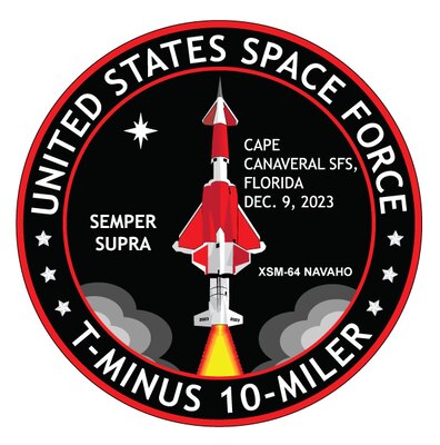 The second-annual United States Space Force T-Minus 10-Miler will feature the XSM-64 Navaho rocket. The rocket will be featured on the 2023 official race shirts, finisher medals, commemorative patches, and more. (Courtesy graphic)
