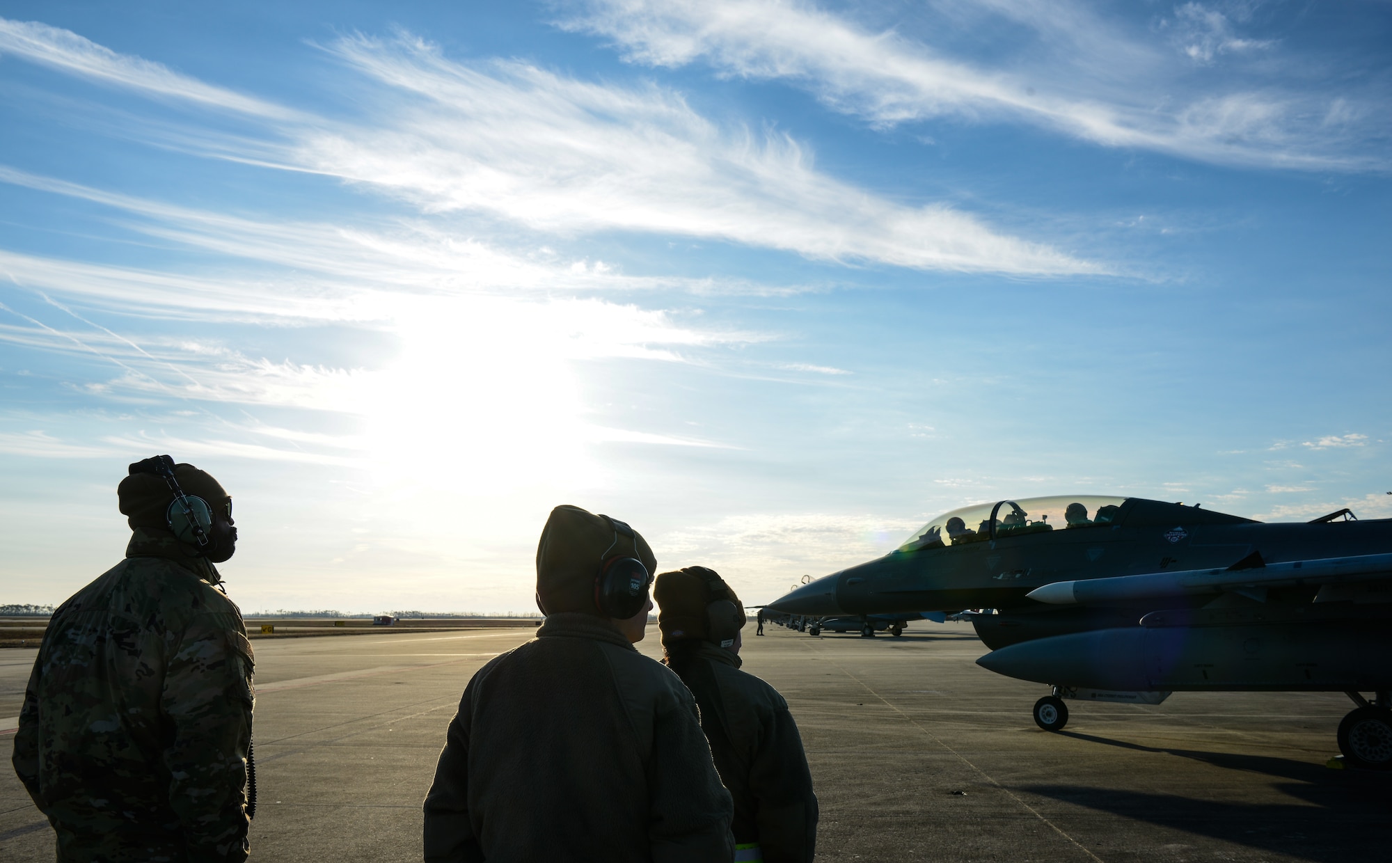 An image of U.S. Air Force Airmen with the 177th Fighter Wing of the New Jersey Air National Guard preparing for F-16C+ Fighting Falcon training sorties.