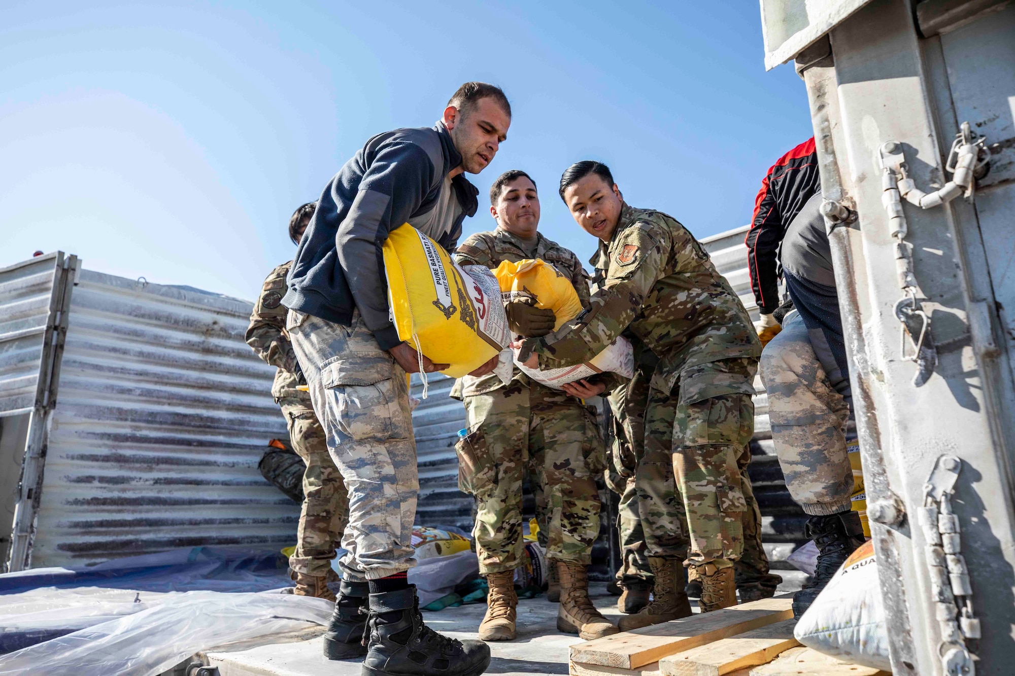 Airmen assigned to various sections across the 39th Air Base Wing load supply trucks in recognition of joint military support of USAID humanitarian assistance and disaster relief efforts, following the Feb. 6, 7.8 magnitude earthquake in Turkiye. U.S. military forces assigned to U.S. European Command and under the operational control of U.S. Naval Forces Europe, are providing humanitarian assistance and disaster relief in support of U.S. Agency for International Development (USAID), the Bureau of Humanitarian Assistance (BHA), and the international community to the Turkish people during this tragedy.” (U.S. Navy photo by Mass Communication Specialist 1st Class Mike Wright/Released)