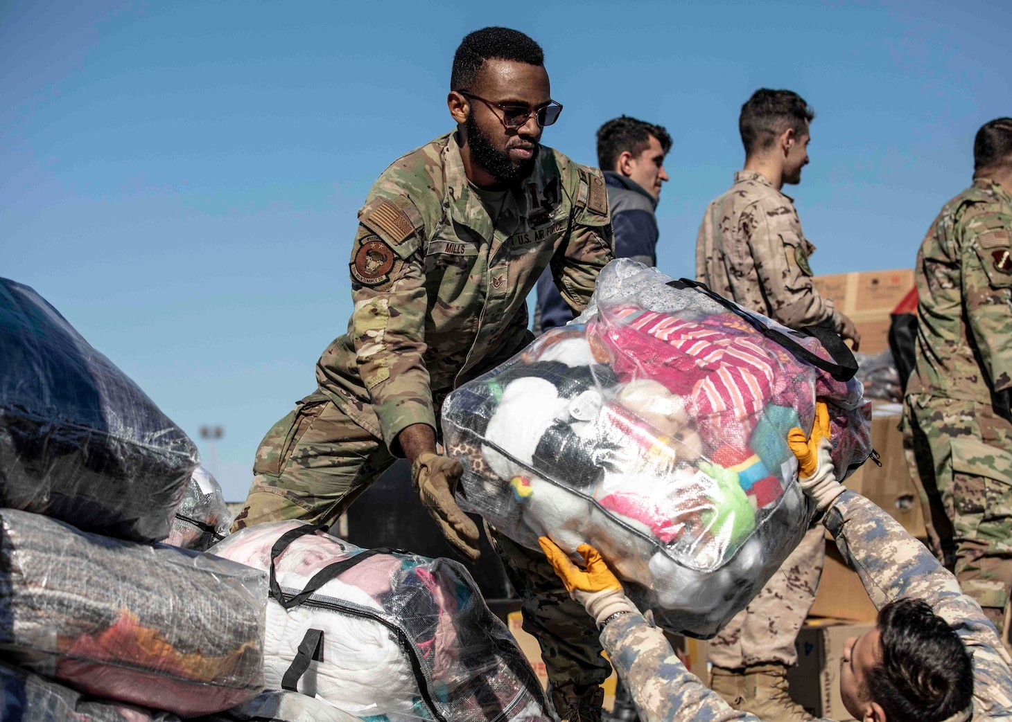 Airmen assigned to various sections across the 39th Air Base Wing in Incirlik Air Base, Turkiye, load supply trucks in recognition of joint military support of USAID humanitarian assistance and disaster relief efforts, following the Feb. 6, 7.8 magnitude earthquake in Turkiye. U.S. military forces assigned to U.S. European Command and under the operational control of U.S. Naval Forces Europe, are providing humanitarian assistance and disaster relief in support of U.S. Agency for International Development (USAID), the Bureau of Humanitarian Assistance (BHA), and the international community to the Turkish people during this tragedy.