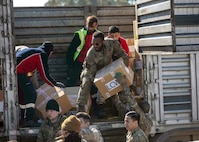 Airmen assigned to various sections across the 39th Air Base Wing in Incirlik Air Base, Turkiye, load supply trucks in recognition of joint military support of USAID humanitarian assistance and disaster relief efforts, following the Feb. 6, 7.8 magnitude earthquake in Turkiye. U.S. military forces assigned to U.S. European Command and under the operational control of U.S. Naval Forces Europe, are providing humanitarian assistance and disaster relief in support of U.S. Agency for International Development (USAID), the Bureau of Humanitarian Assistance (BHA), and the international community to the Turkish people during this tragedy.