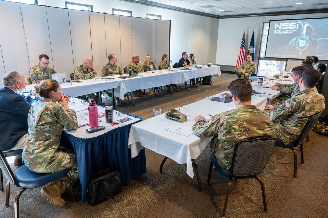 Squadron Leadership Course students engage in dialogue with Chief Master Sergeant of the Space Force Roger A. Towberman at Peterson Space Force Base, Colorado, Feb. 2, 2023. This five-day course was designed to expand the knowledge of incoming squadron commanders, materiel leaders, and Senior Enlisted Leaders (SELs) in all aspects of their day-to-day activities, with an emphasis on leadership, accountability, personnel programs, and functional areas. (U.S. Space Force photo by Ethan Johnson)
