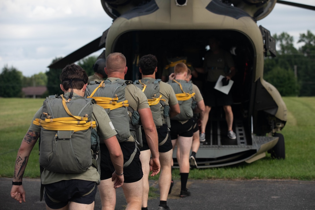 Soldiers of the 20th Special Forces Group Military Intelligence Company (MICO) conducted a water jump at Green River Lake near Campbellsville, KY, Aug. 6, 2022. The jump was conducted to enhance the company’s proficiency in conducting airborne operations that require a water landing. (U.S. Army National Guard photo by Spc. Caleb Sooter)