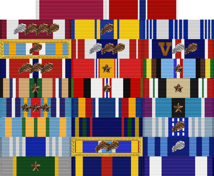 This graphic depicts Col. Harry L. Seibert's ribbon rack. This graphic is used for documentation. (U.S. Air Force graphic made by Senior Airman Vernon R. Walter III)