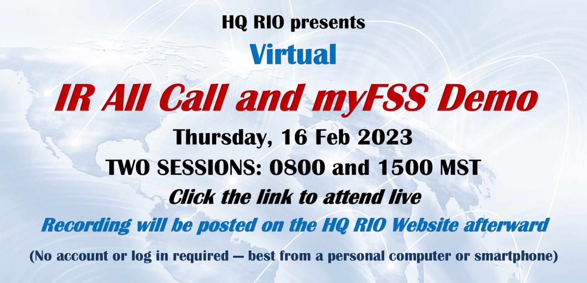 IR All Call And MyFSS Demo Thursday 16 Feb TWO SESSIONS 