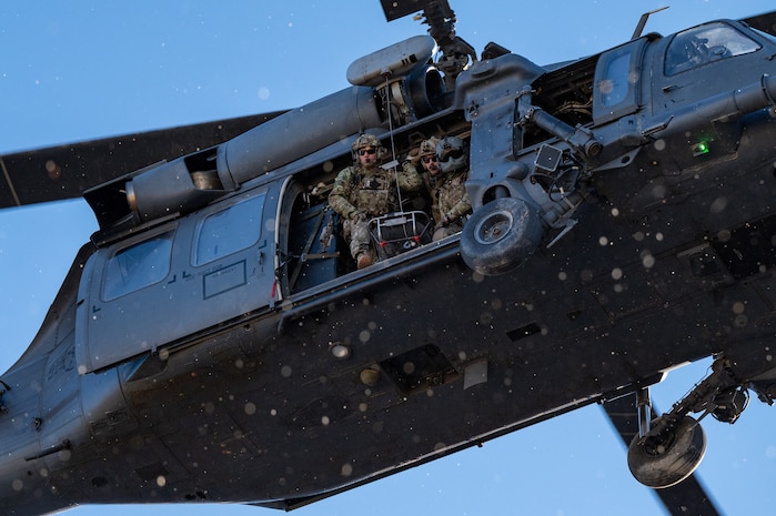 Davis-Monthan Pararescuemen are practicing a simulated rescue at Red Flag 23-1