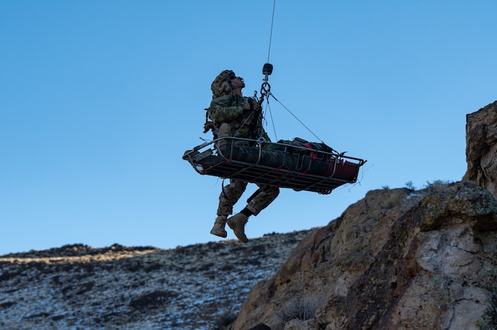Davis-Monthan Pararescuemen are practicing a simulated rescue at Red Flag 23-1