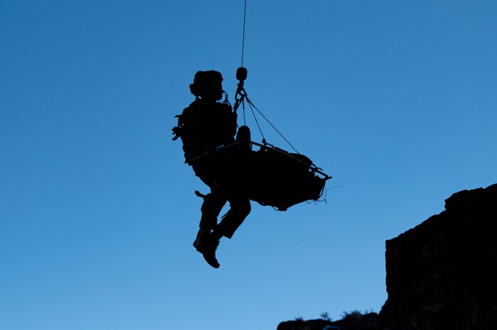 Davis-Monthan Pararescuemen are practicing a simulated rescue at Red Flag 23-1